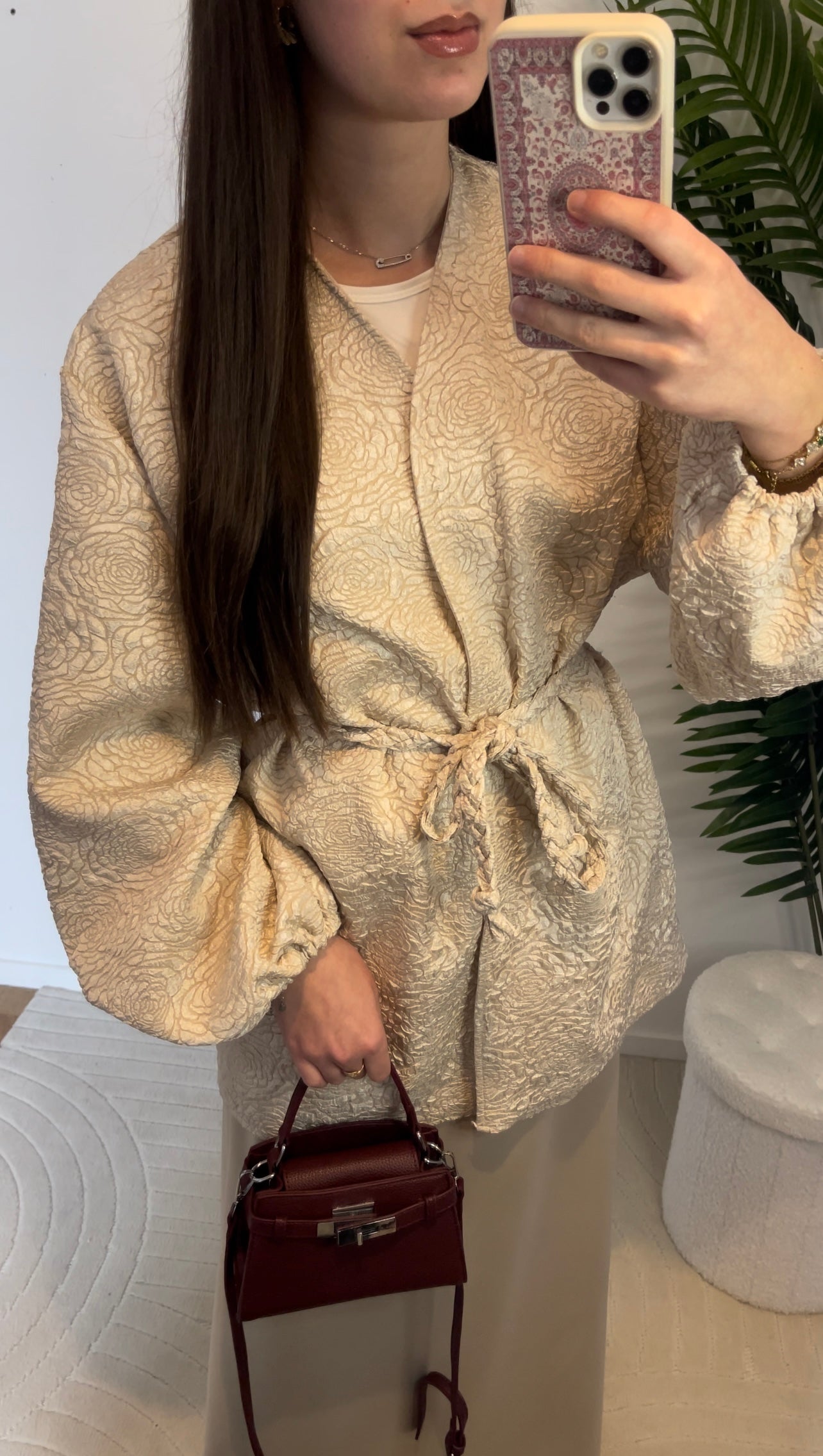 Veste kimono à poches • Beige